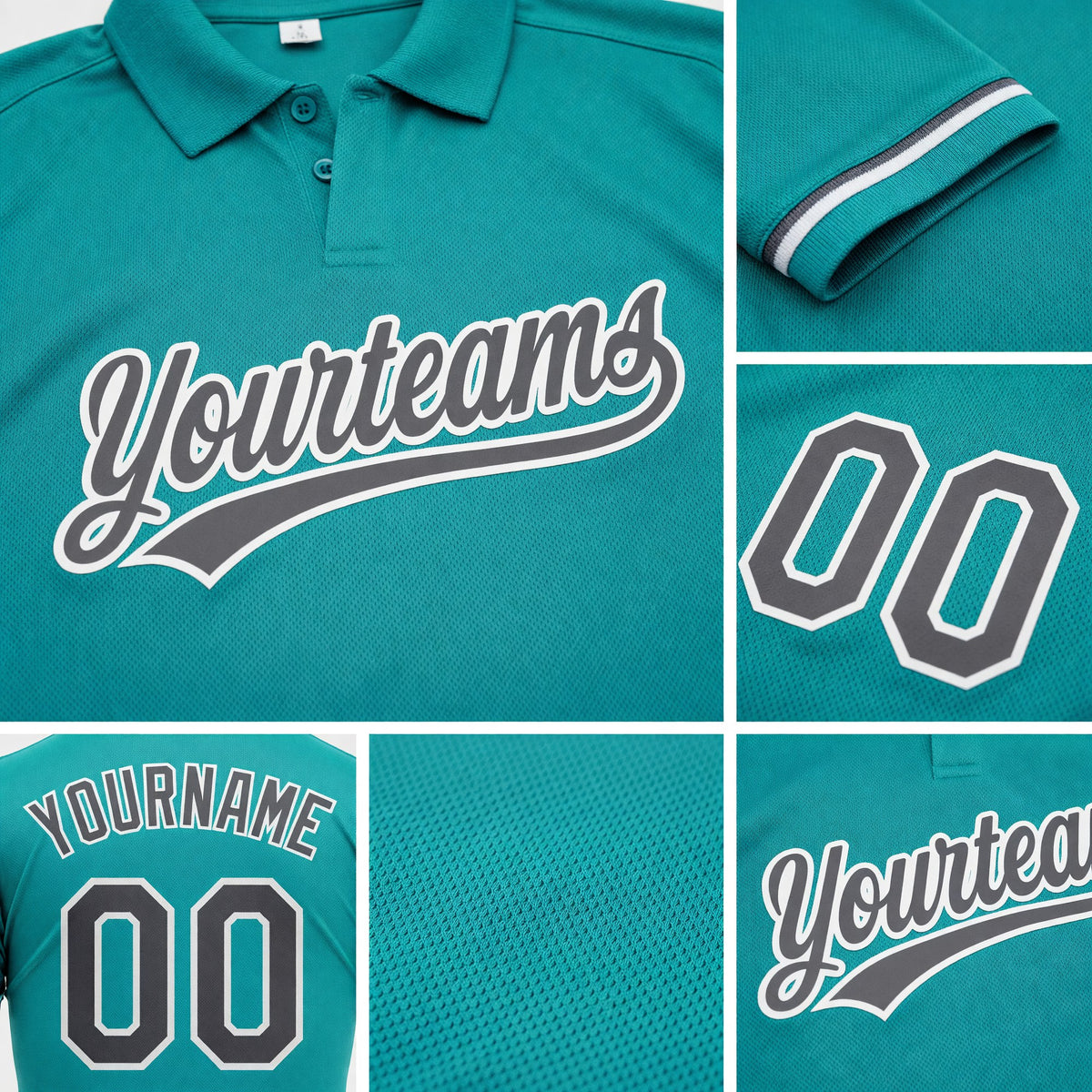 Custom Aqua Steel Gray-White Performance Vapor Golf Polo Shirt detail