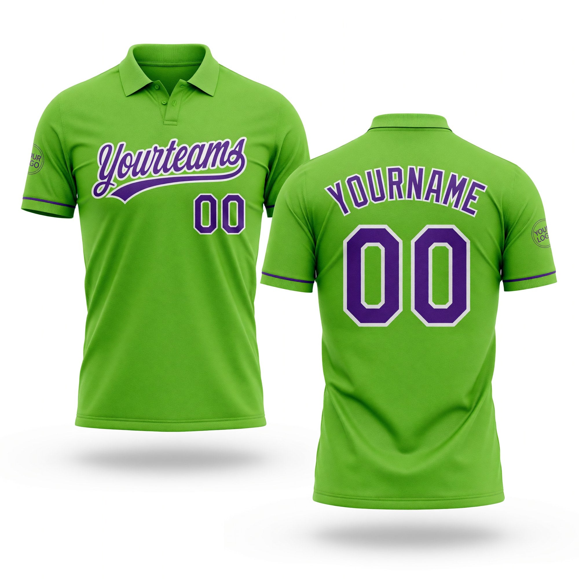 Custom Neon Green Purple-White Performance Vapor Golf Polo Shirt