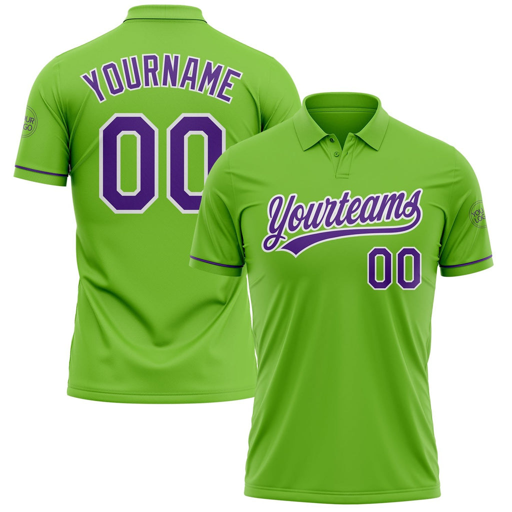 Custom Neon Green Purple-White Performance Vapor Golf Polo Shirt photo 1