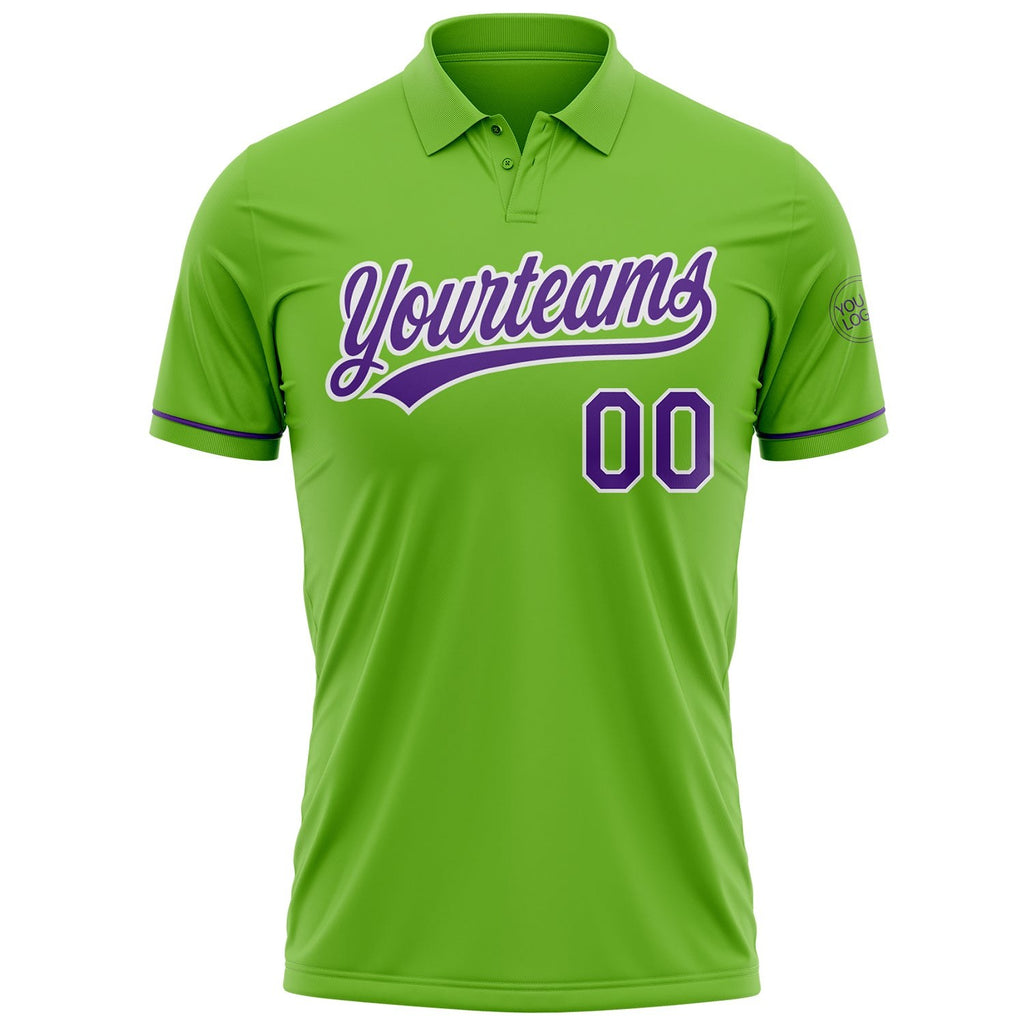 Custom Neon Green Purple-White Performance Vapor Golf Polo Shirt photo 3