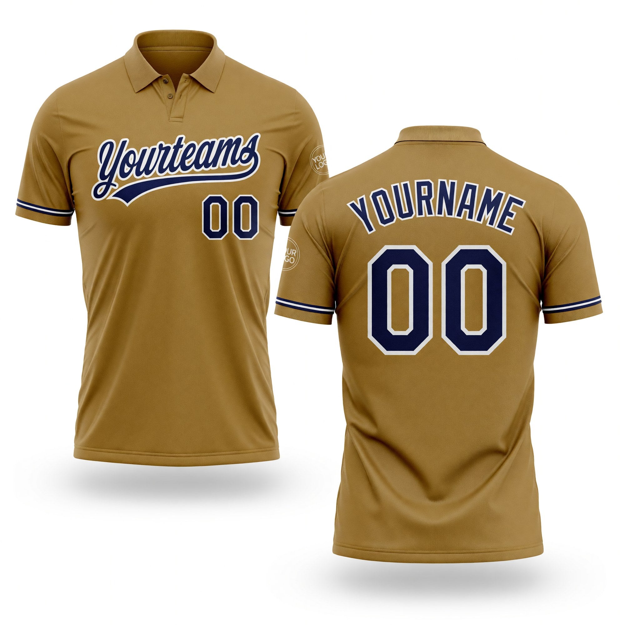 Custom Old Gold Navy-White Performance Vapor Golf Polo Shirt