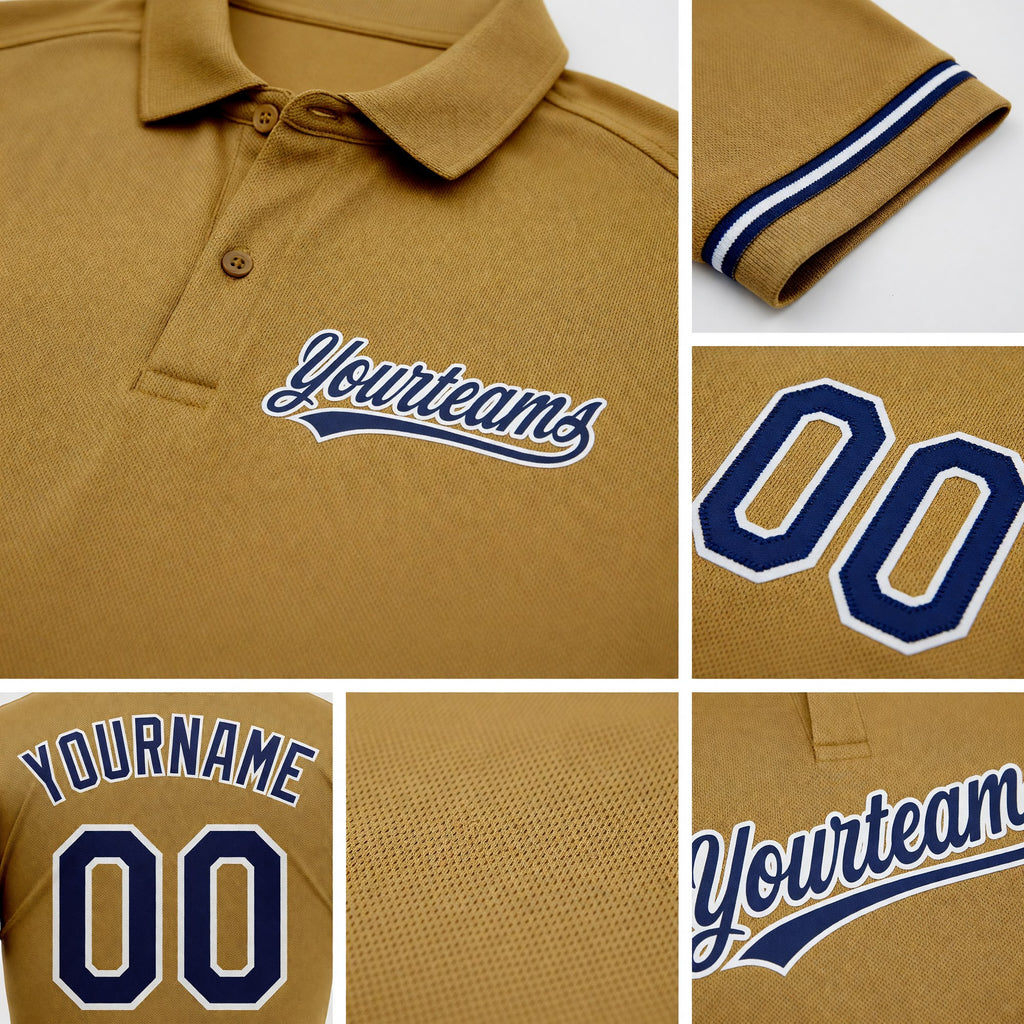 Custom Old Gold Navy-White Performance Vapor Golf Polo Shirt detail