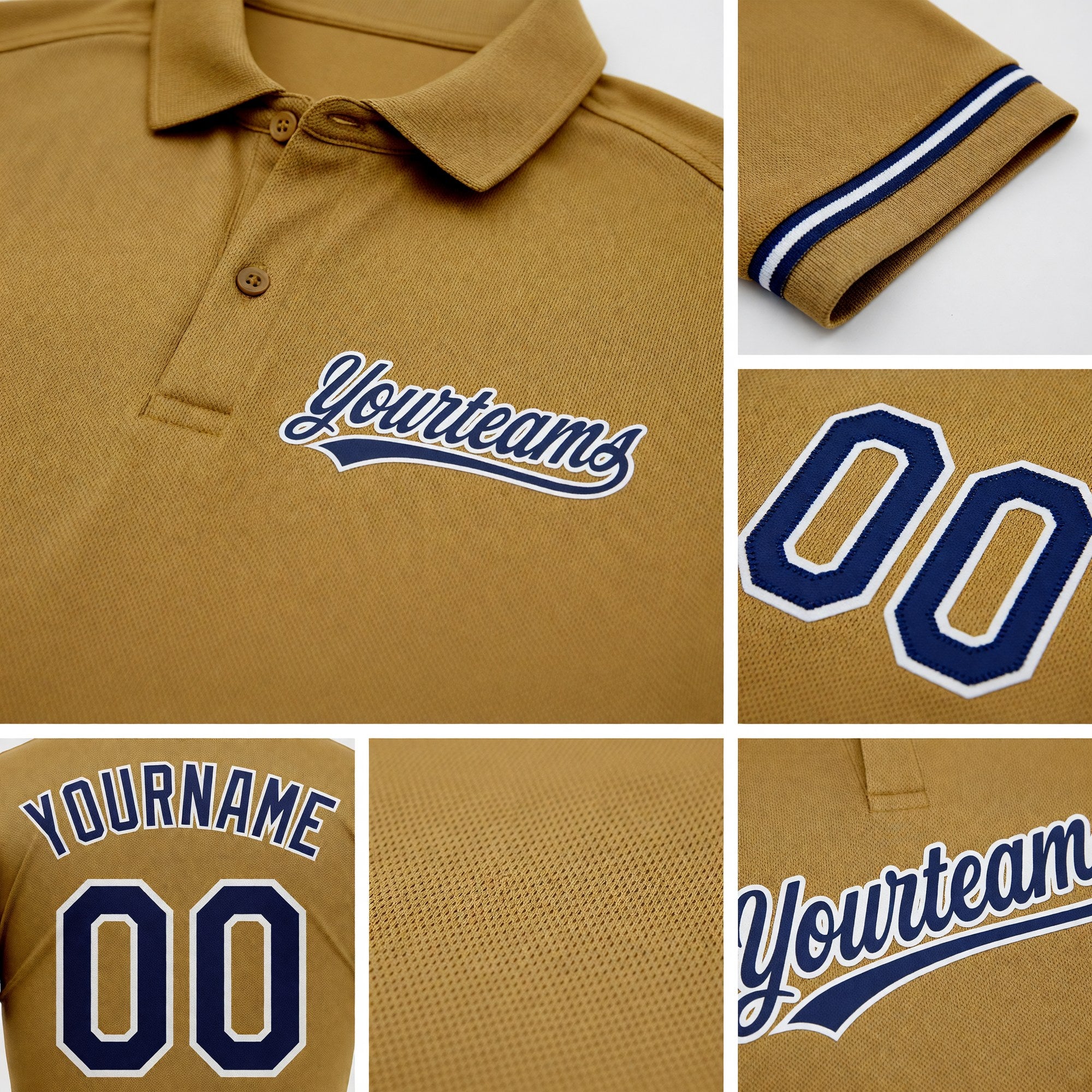 Custom Old Gold Navy-White Performance Vapor Golf Polo Shirt detail