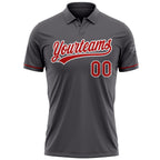 Custom Steel Gray Red-White Performance Vapor Golf Polo Shirt photo 2