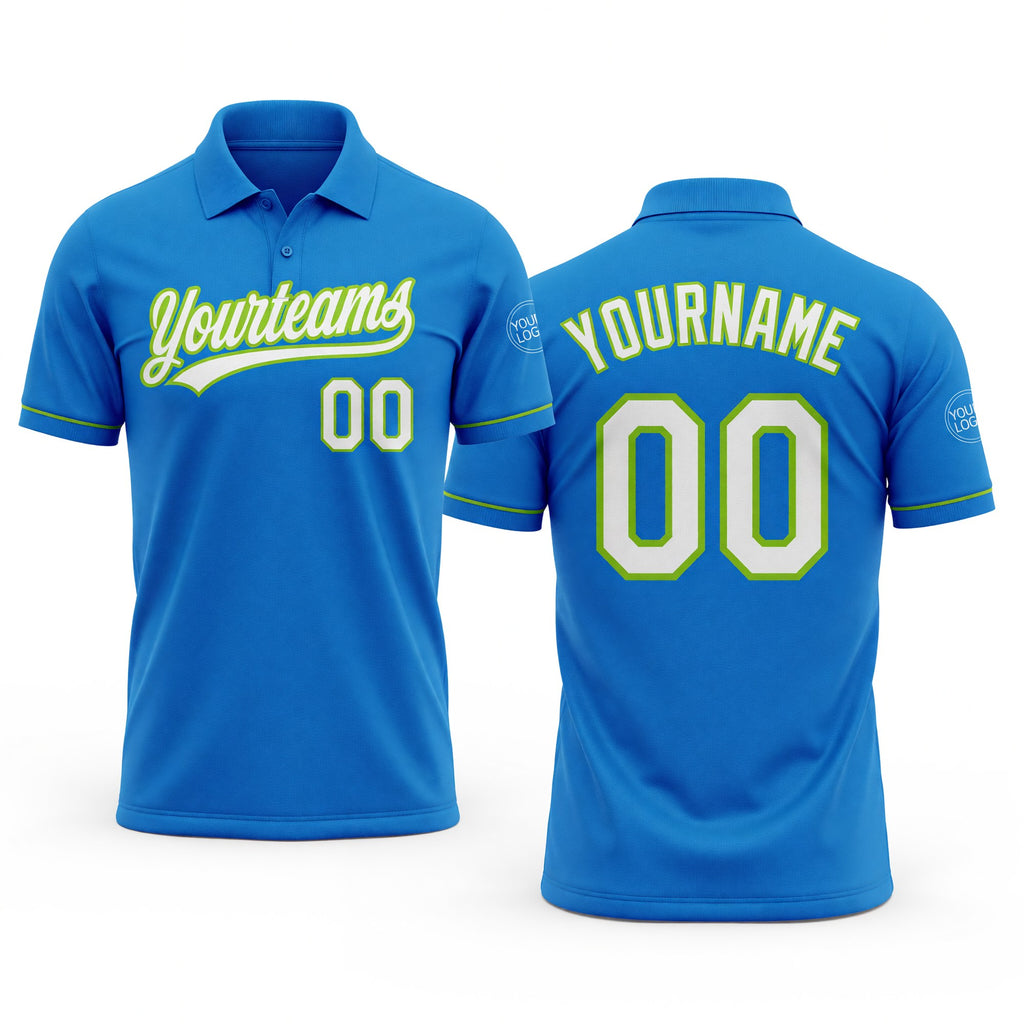 Custom Blue White-Neon Green Performance Vapor Golf Polo Shirt