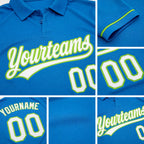 Custom Blue White-Neon Green Performance Vapor Golf Polo Shirt detail