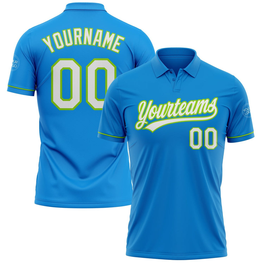 Custom Blue White-Neon Green Performance Vapor Golf Polo Shirt photo 1