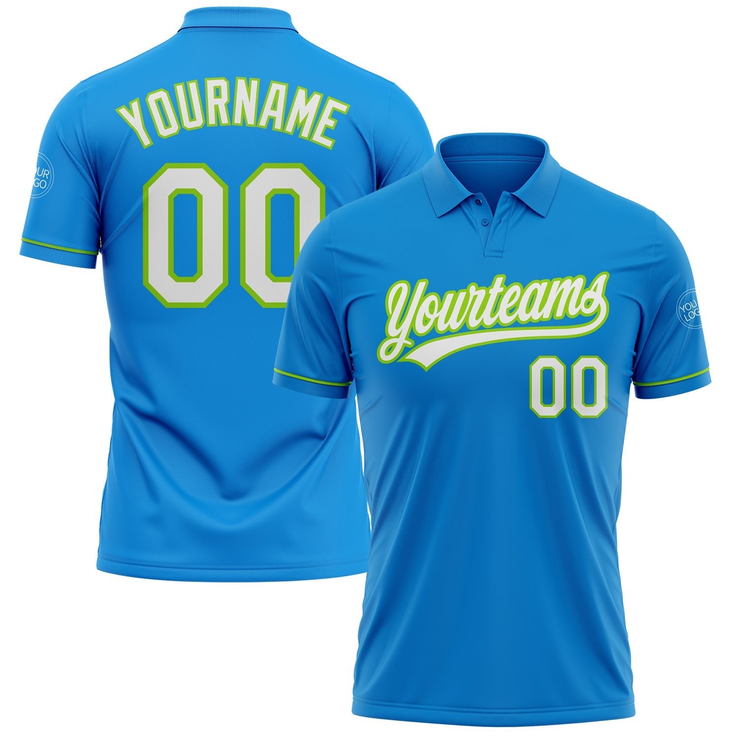 Custom Blue White-Neon Green Performance Vapor Golf Polo Shirt photo 1