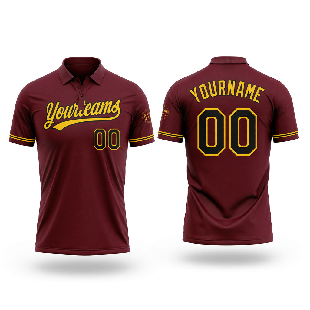 Custom Burgundy Black-Yellow Performance Vapor Golf Polo Shirt