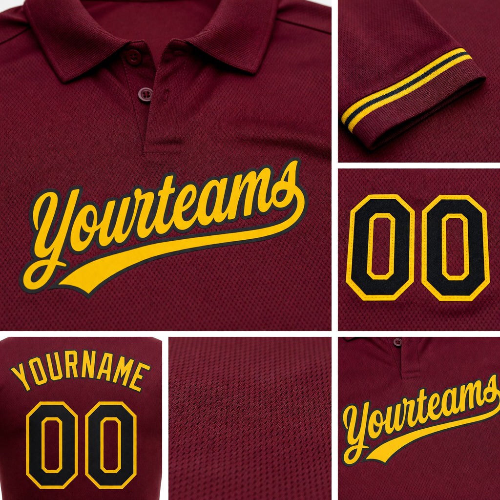 Custom Burgundy Black-Yellow Performance Vapor Golf Polo Shirt detail