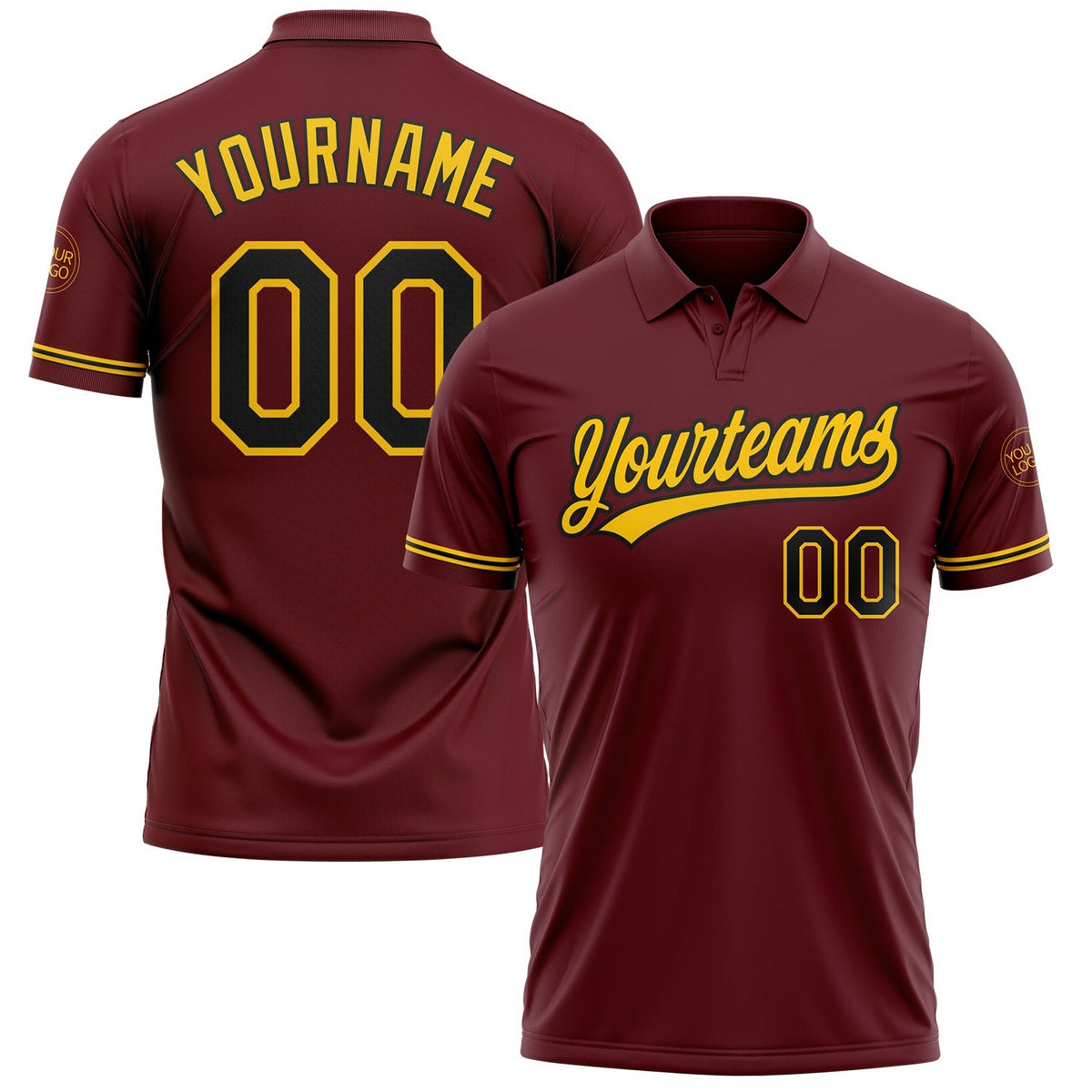 Custom Burgundy Black-Yellow Performance Vapor Golf Polo Shirt photo 1