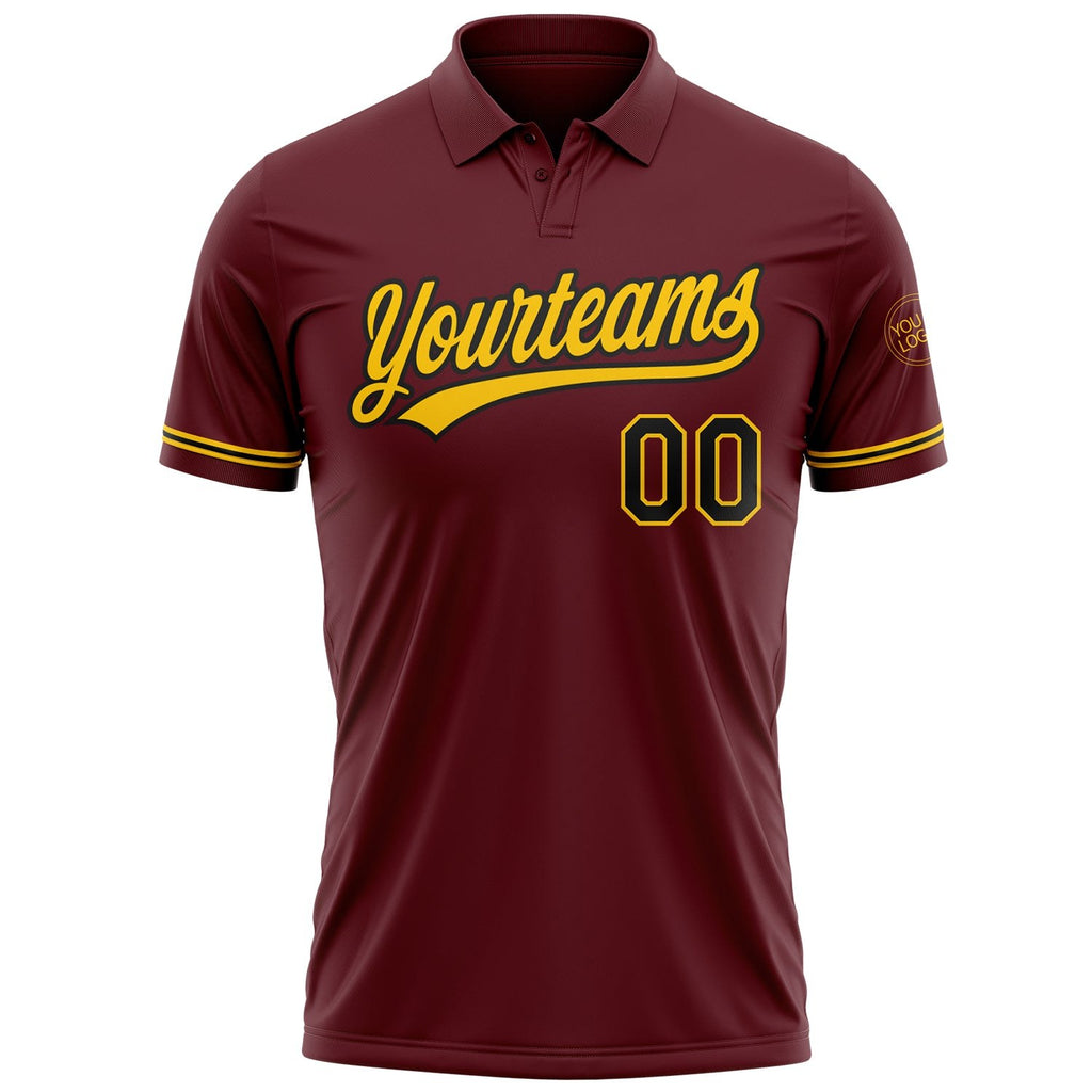 Custom Burgundy Black-Yellow Performance Vapor Golf Polo Shirt photo 2