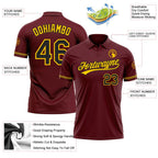 Custom Burgundy Black-Yellow Performance Vapor Golf Polo Shirt photo 3