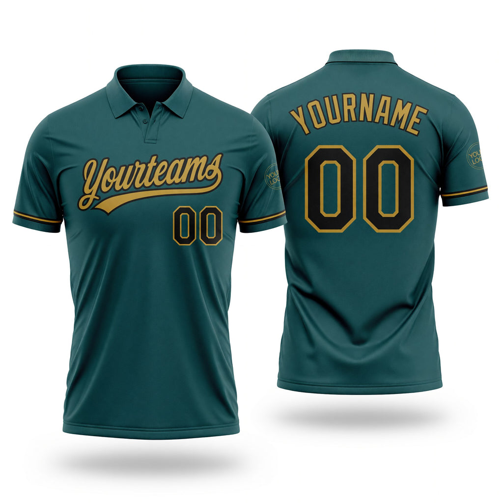 Custom Midnight Green Black-Old Gold Performance Vapor Golf Polo Shirt