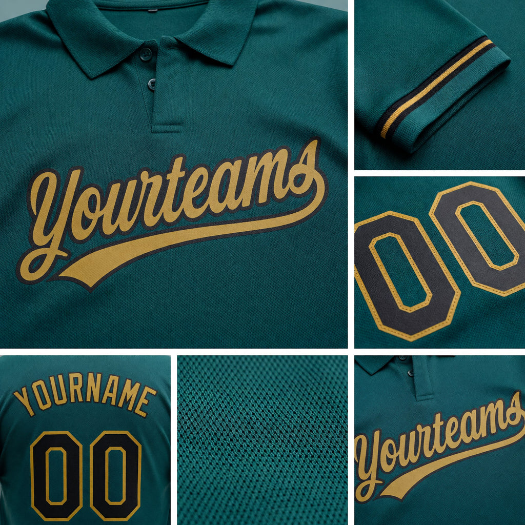 Custom Midnight Green Black-Old Gold Performance Vapor Golf Polo Shirt detail