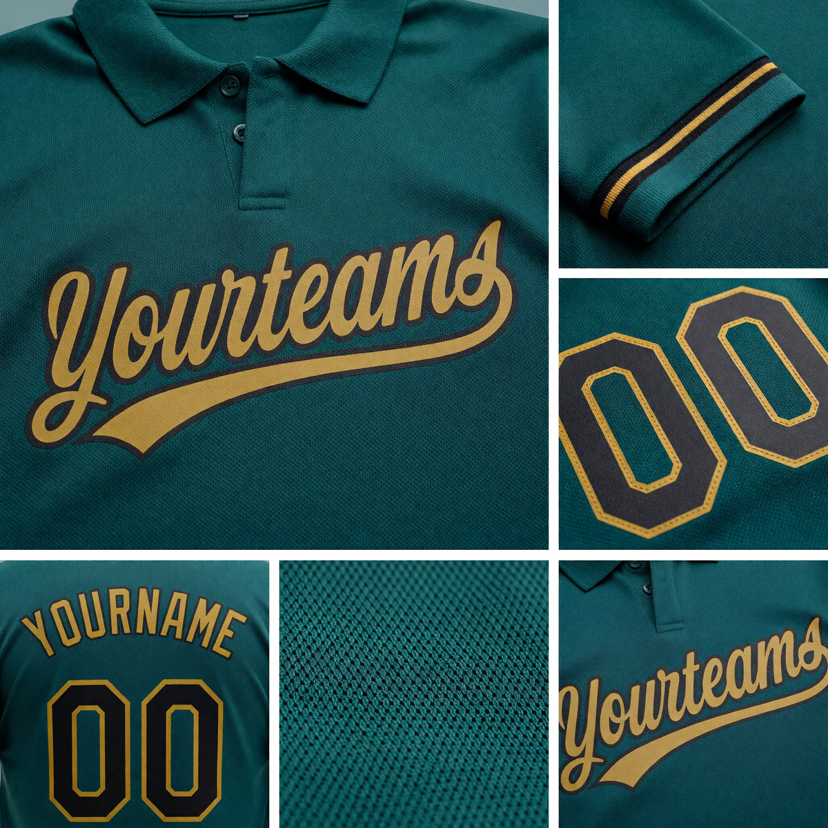 Custom Midnight Green Black-Old Gold Performance Vapor Golf Polo Shirt detail