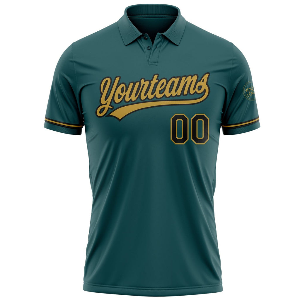 Custom Midnight Green Black-Old Gold Performance Vapor Golf Polo Shirt photo 2
