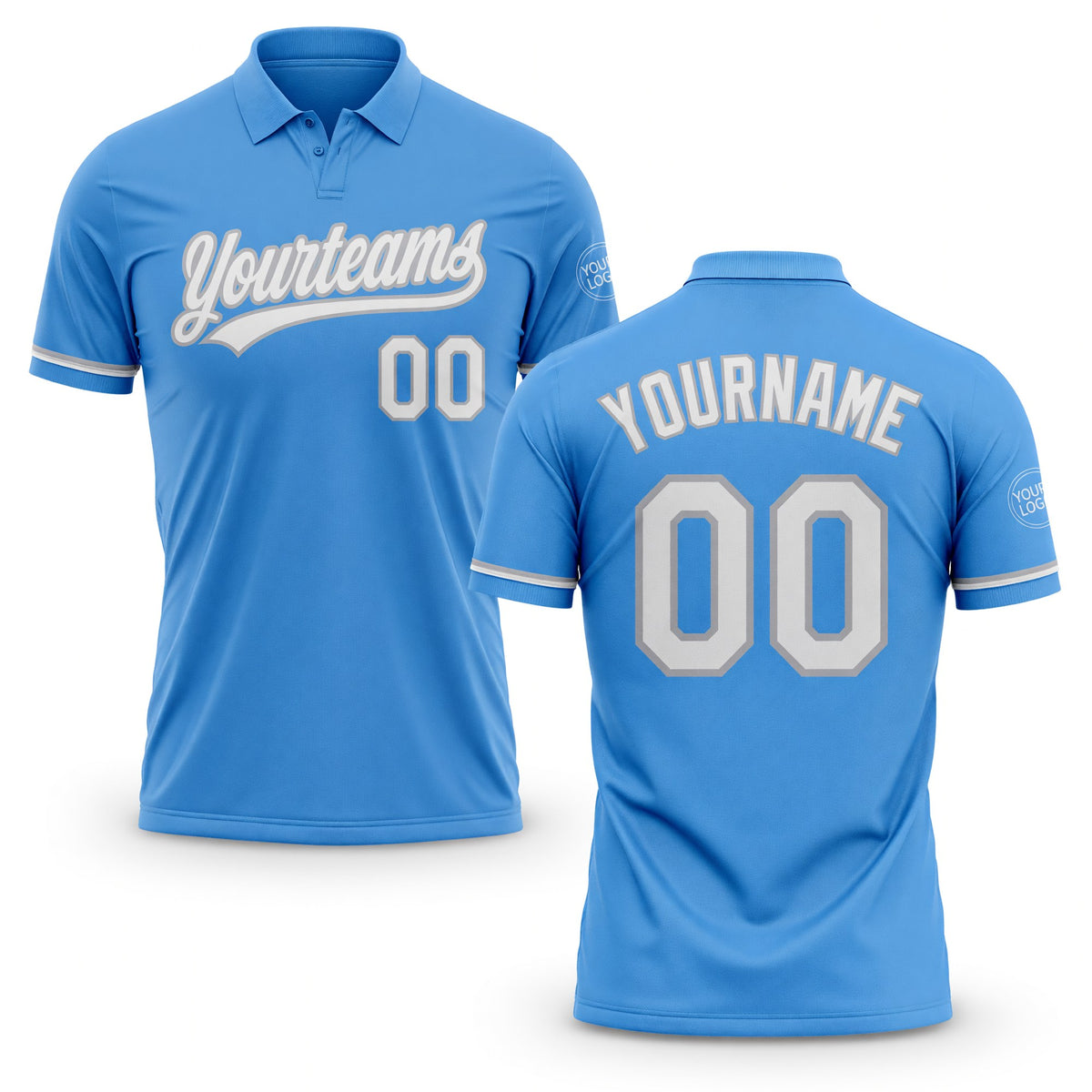 Custom Powder Blue White-Gray Performance Vapor Golf Polo Shirt