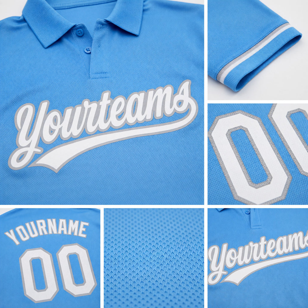 Custom Powder Blue White-Gray Performance Vapor Golf Polo Shirt detail