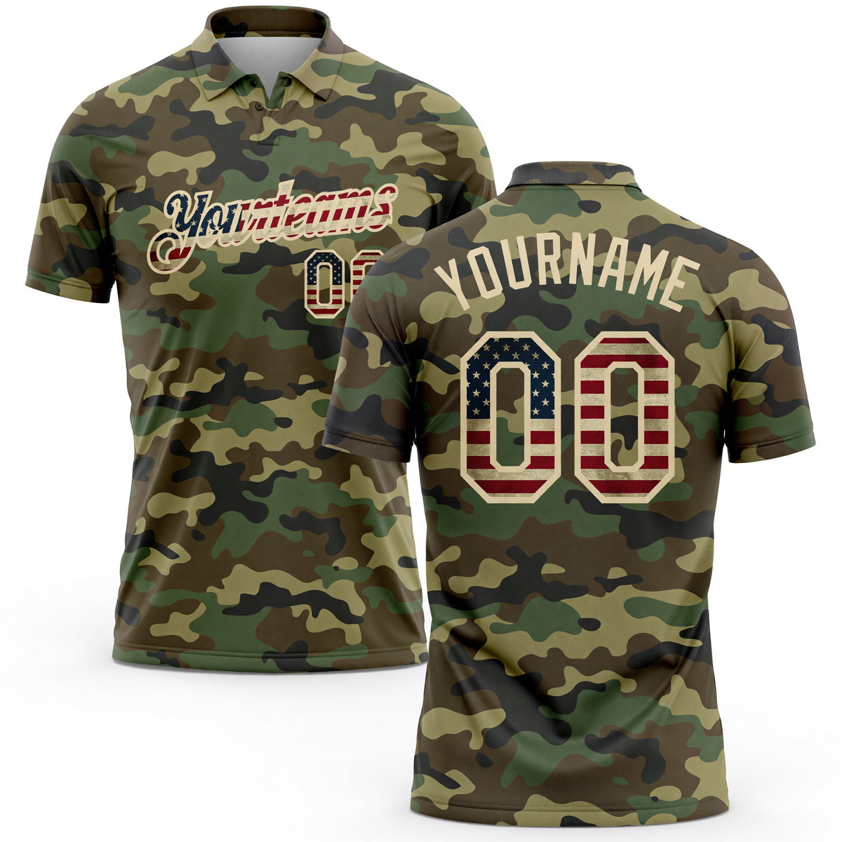 Custom Camo Vintage USA Flag-City Cream Performance Salute To Service Golf Polo Shirt