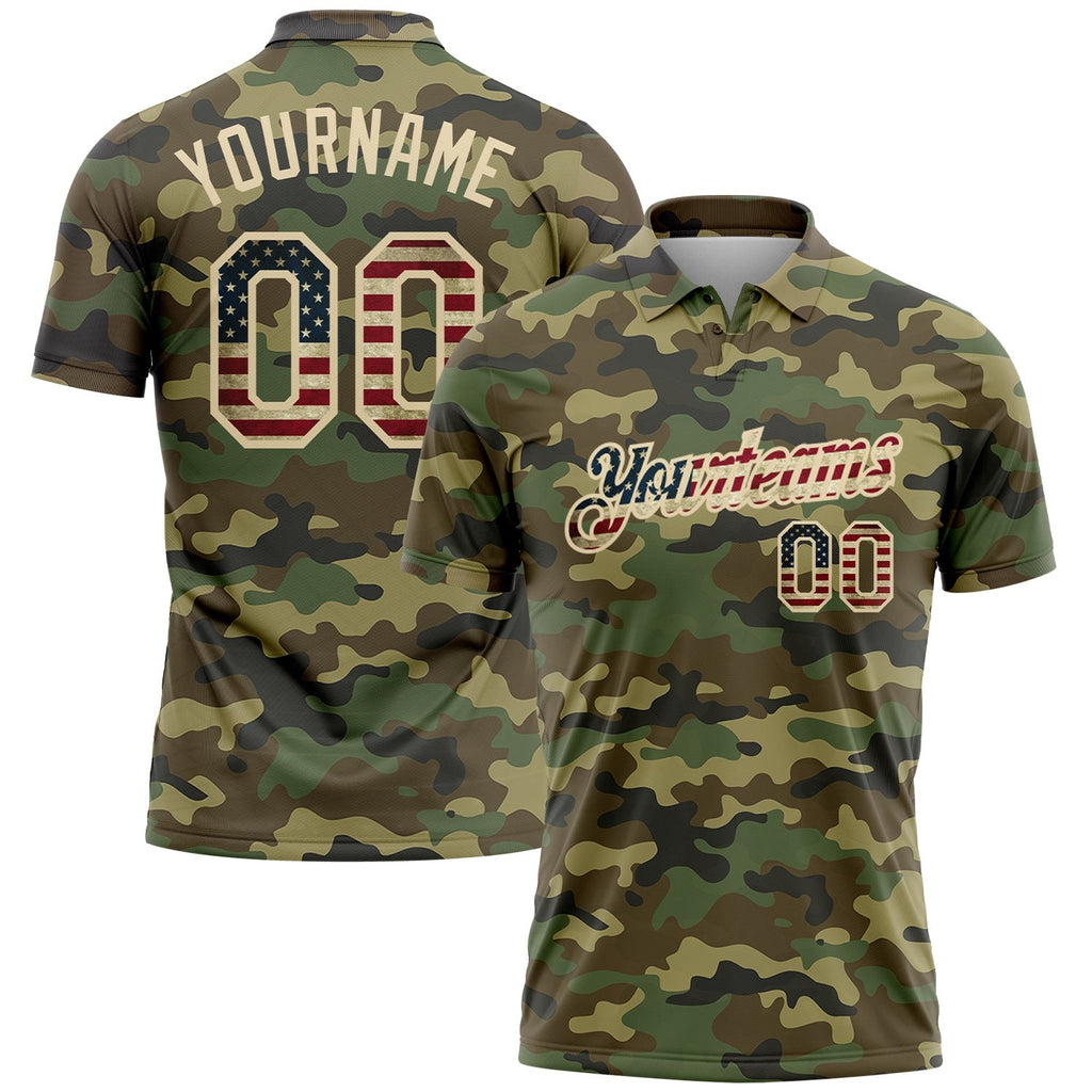 Custom Camo Vintage USA Flag-City Cream Performance Salute To Service Golf Polo Shirt photo 1