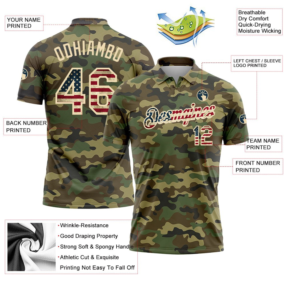 Custom Camo Vintage USA Flag-City Cream Performance Salute To Service Golf Polo Shirt photo 3