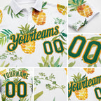 Custom White Kelly Green-Gold 3D Pattern Design Pineapples Performance Golf Polo Shirt detail