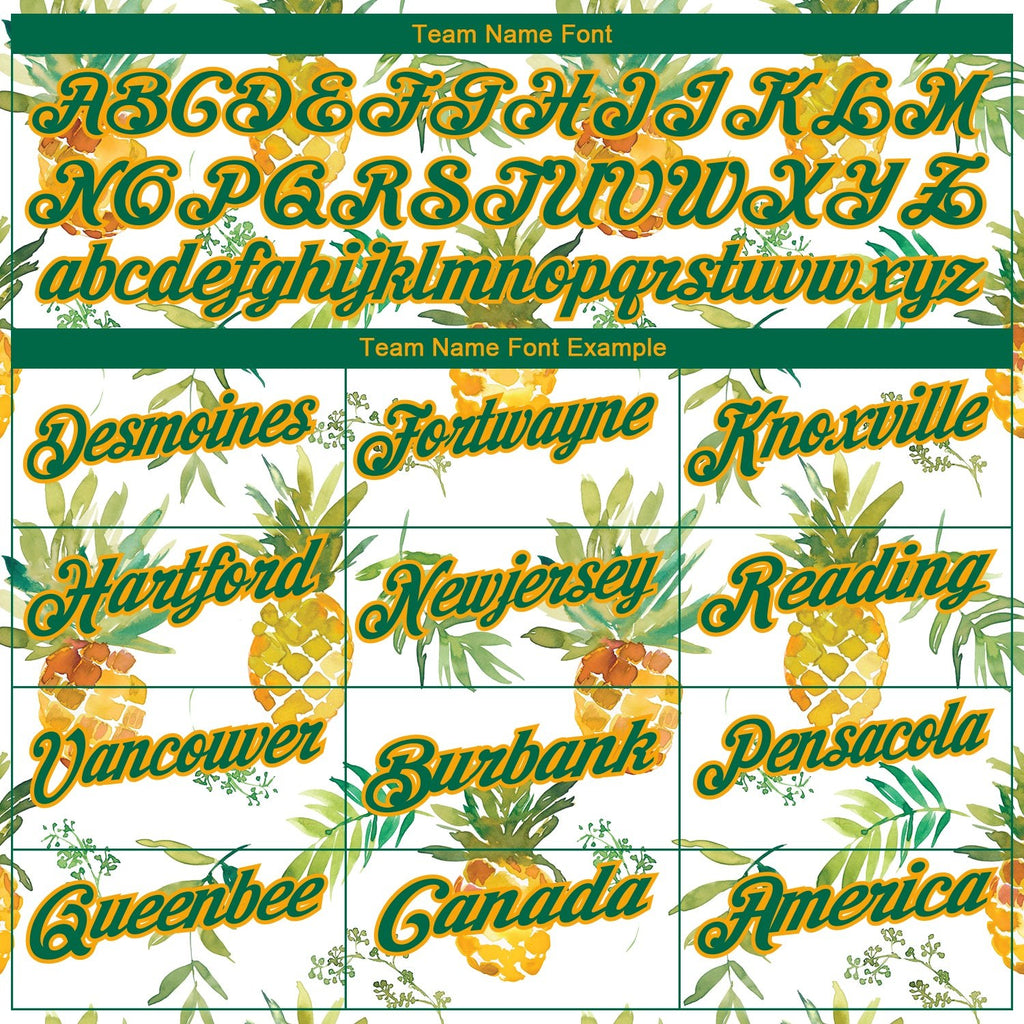 Custom White Kelly Green-Gold 3D Pattern Design Pineapples Performance Golf Polo Shirt photo 2