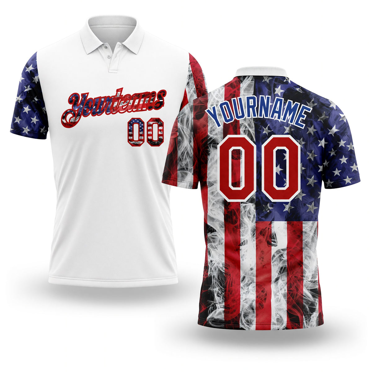 Custom White Red-Royal 3D American Flag Performance Golf Polo Shirt