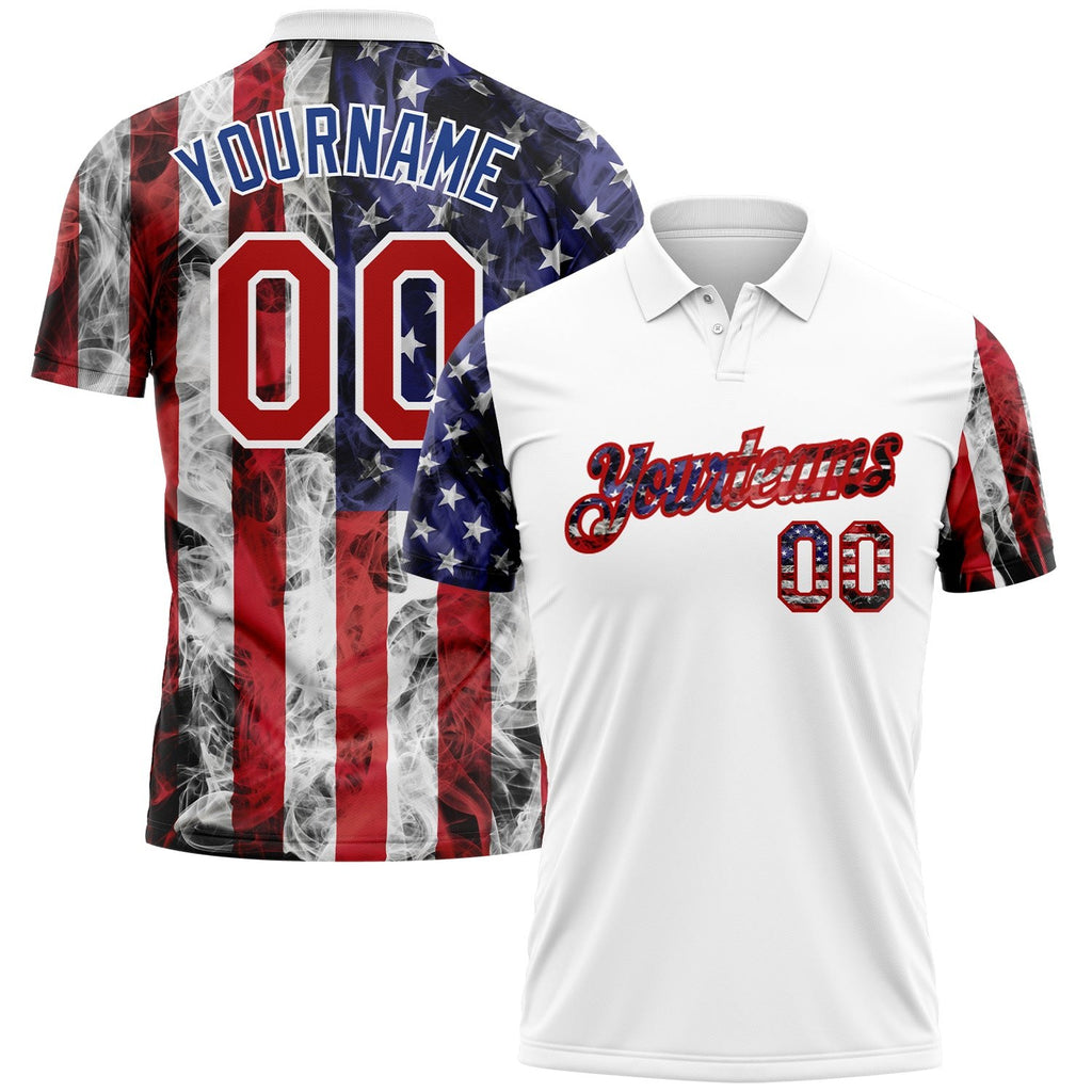 Custom White Red-Royal 3D American Flag Performance Golf Polo Shirt photo 1
