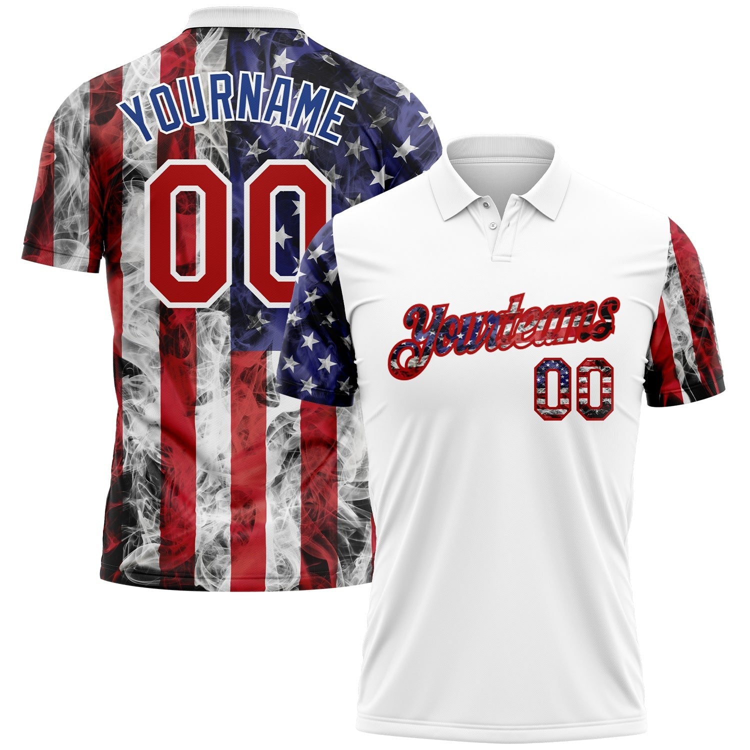 Custom White Red-Royal 3D American Flag Performance Golf Polo Shirt photo 1