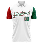 Custom White Kelly Green-Red Mexico Two Tone Performance Golf Polo Shirt photo 2