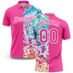Custom Pink White 3D Pattern Design Tropical Palm Leaves Performance Golf Polo Shirt