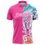 Custom Pink White 3D Pattern Design Tropical Palm Leaves Performance Golf Polo Shirt photo 1