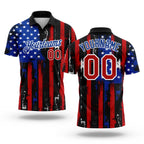 Custom Black Red-Royal 3D Distressed American Flag Performance Golf Polo Shirt