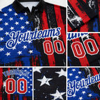 Custom Black Red-Royal 3D Distressed American Flag Performance Golf Polo Shirt detail