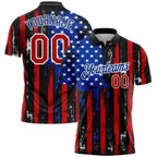 Custom Black Red-Royal 3D Distressed American Flag Performance Golf Polo Shirt photo 1