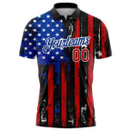 Custom Black Red-Royal 3D Distressed American Flag Performance Golf Polo Shirt photo 2
