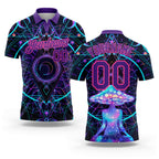 Custom Black Pink-Purple 3D Pattern Design Magic Mushrooms Over Sacred Geometry Psychedelic Hallucination Performance Golf Polo Shirt