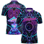 Custom Black Pink-Purple 3D Pattern Design Magic Mushrooms Over Sacred Geometry Psychedelic Hallucination Performance Golf Polo Shirt photo 1