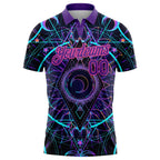 Custom Black Pink-Purple 3D Pattern Design Magic Mushrooms Over Sacred Geometry Psychedelic Hallucination Performance Golf Polo Shirt photo 2