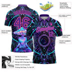 Custom Black Pink-Purple 3D Pattern Design Magic Mushrooms Over Sacred Geometry Psychedelic Hallucination Performance Golf Polo Shirt photo 3