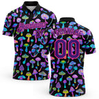 Custom Black Purple-Pink 3D Pattern Design Magic Mushrooms Psychedelic Hallucination Performance Golf Polo Shirt