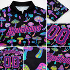 Custom Black Purple-Pink 3D Pattern Design Magic Mushrooms Psychedelic Hallucination Performance Golf Polo Shirt detail