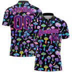 Custom Black Purple-Pink 3D Pattern Design Magic Mushrooms Psychedelic Hallucination Performance Golf Polo Shirt photo 1