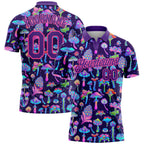 Custom Purple Pink 3D Pattern Design Magic Mushrooms Psychedelic Hallucination Performance Golf Polo Shirt photo 1