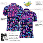 Custom Purple Pink 3D Pattern Design Magic Mushrooms Psychedelic Hallucination Performance Golf Polo Shirt photo 3