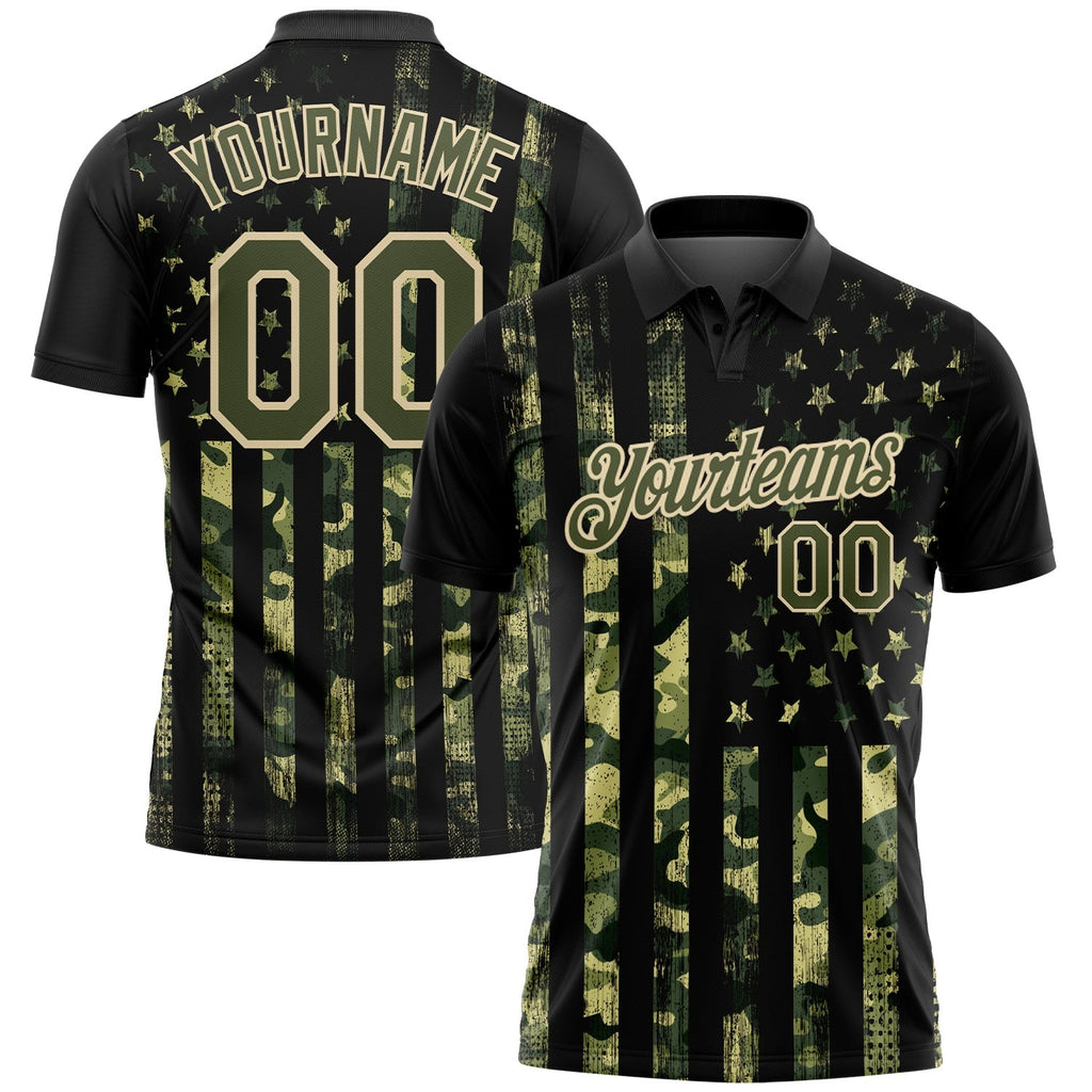 Custom Camo Olive-Cream 3D American Flag Performance Salute To Service Golf Polo Shirt photo 1