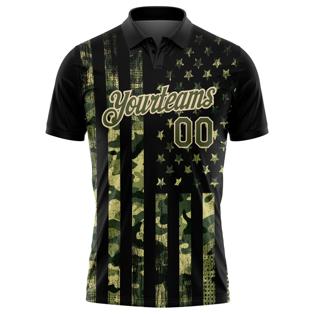 Custom Camo Olive-Cream 3D American Flag Performance Salute To Service Golf Polo Shirt photo 2