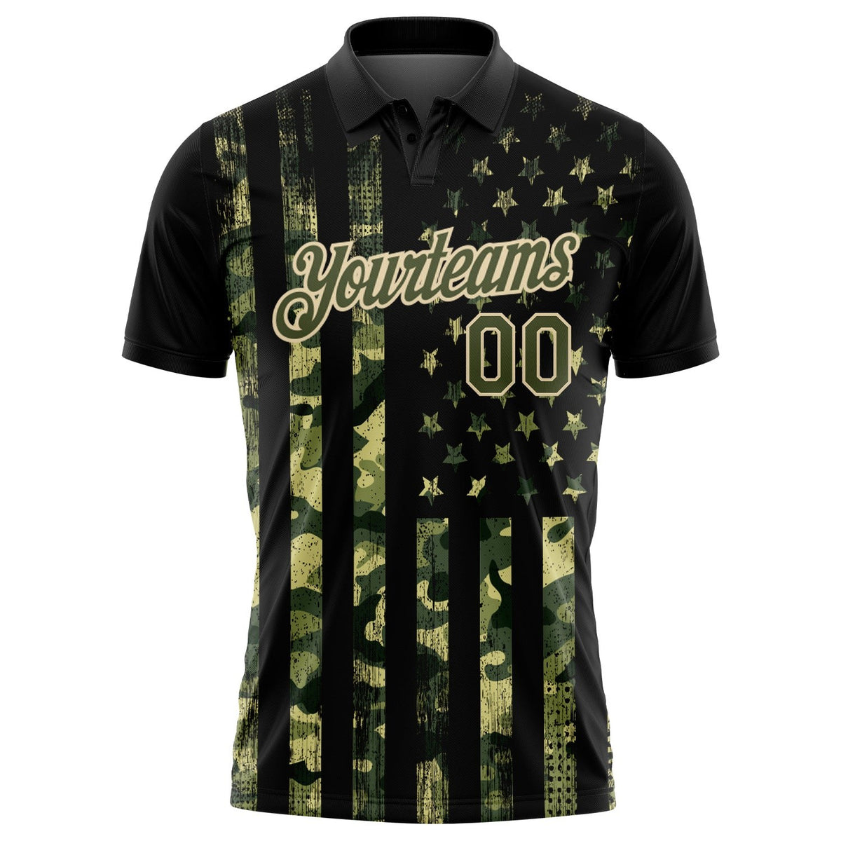 Custom Camo Olive-Cream 3D American Flag Performance Salute To Service Golf Polo Shirt photo 2